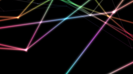 computer abstraction, color lines broken at nodes on a dark background, 3D model