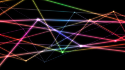 computer abstraction, color lines broken at nodes on a dark background, 3D model