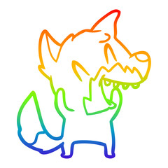 rainbow gradient line drawing laughing fox cartoon
