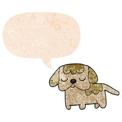 cute cartoon puppy and speech bubble in retro textured style