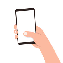 Hand holding smartphone. Vector illustration.