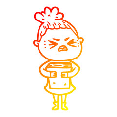 warm gradient line drawing cartoon angry woman