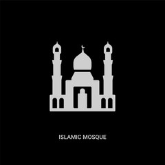 white islamic mosque vector icon on black background. modern flat islamic mosque from religion concept vector sign symbol can be use for web, mobile and logo.