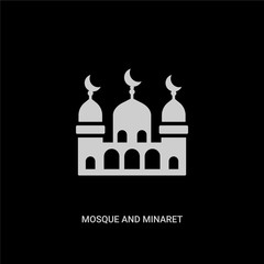 white mosque and minaret vector icon on black background. modern flat mosque and minaret from religion concept vector sign symbol can be use for web, mobile and logo.