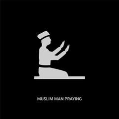 white muslim man praying vector icon on black background. modern flat muslim man praying from religion concept vector sign symbol can be use for web, mobile and logo.