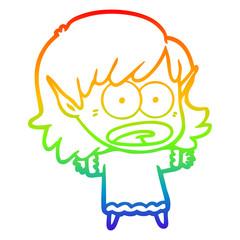 rainbow gradient line drawing cartoon shocked elf girl
