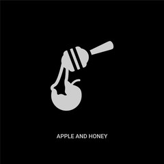 white apple and honey vector icon on black background. modern flat apple and honey from religion concept vector sign symbol can be use for web, mobile and logo.