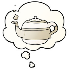 cartoon teapot and thought bubble in smooth gradient style