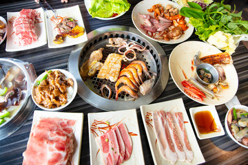 people eating barbecue beef in restaurant