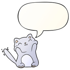 very happy cute cartoon cat  and speech bubble in smooth gradient style