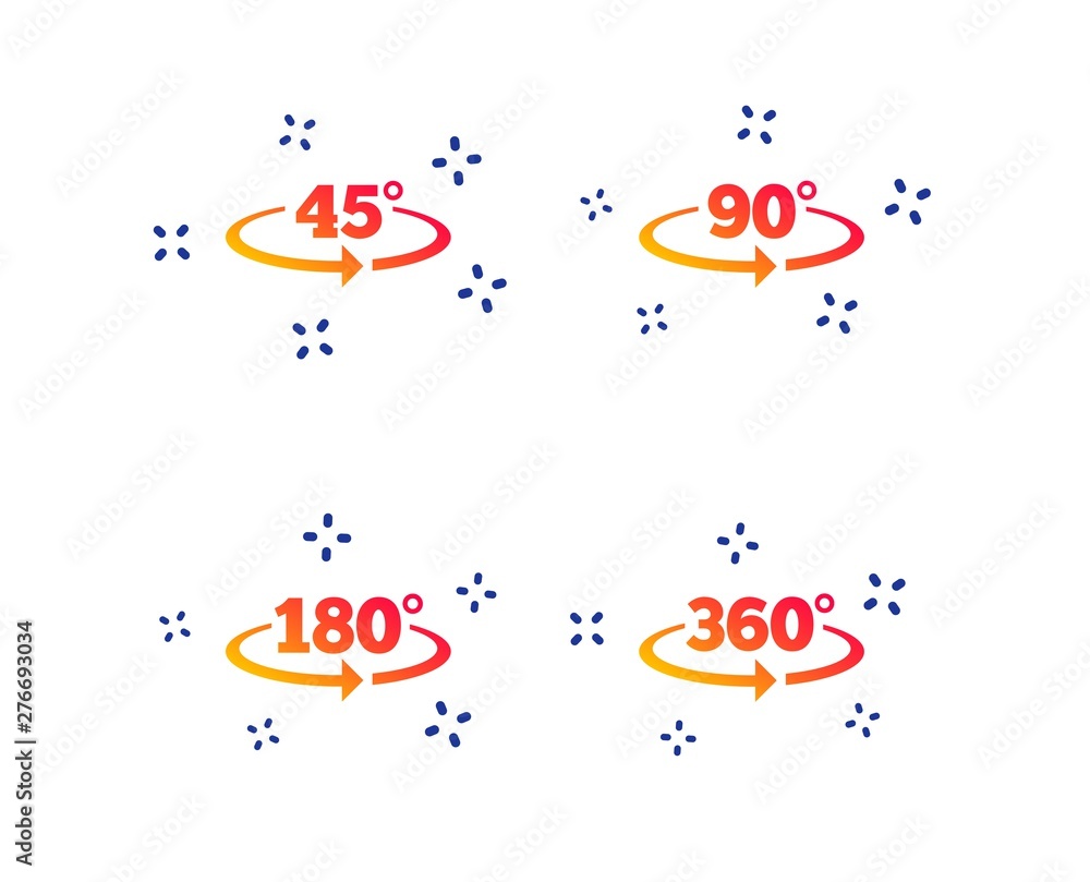 Aufkleber angle 45-360 degrees icons. geometry math signs symbols. full complete rotation arrow. random dynami