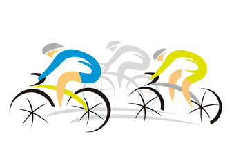  Three sport road cyclists.  Colorful abstract  stylized illustration of three racing cyclist. Isolated on white background. Vector available.