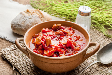 Lecho - stew with peppers, onions and sausages.