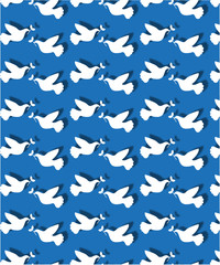 Blue background with pattern of doves of peace