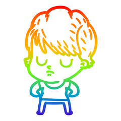 rainbow gradient line drawing cartoon woman