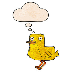 cartoon duck and thought bubble in grunge texture pattern style