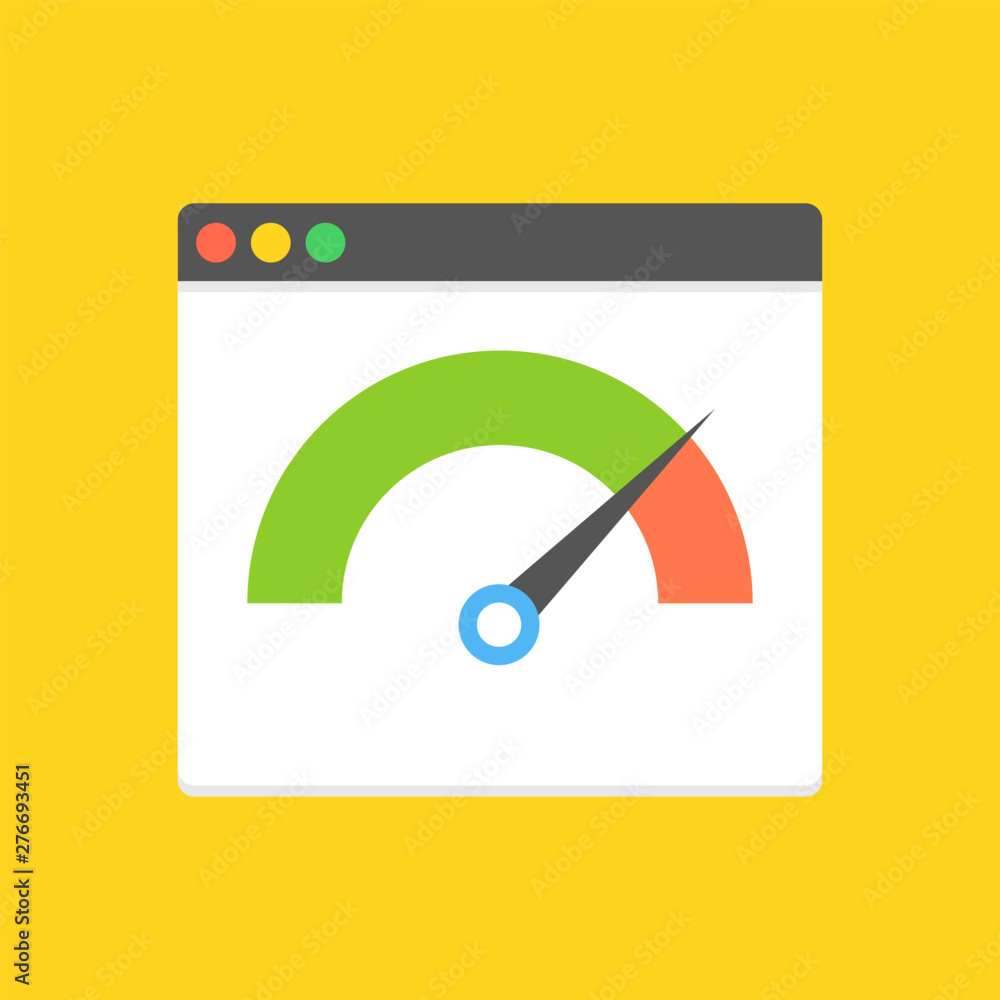 Poster website speed loading time. web browser with speedometer test showing fast good page loading speed t