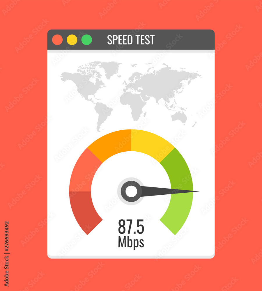 Poster website speed loading time. web browser with speedometer test showing fast good page loading speed t