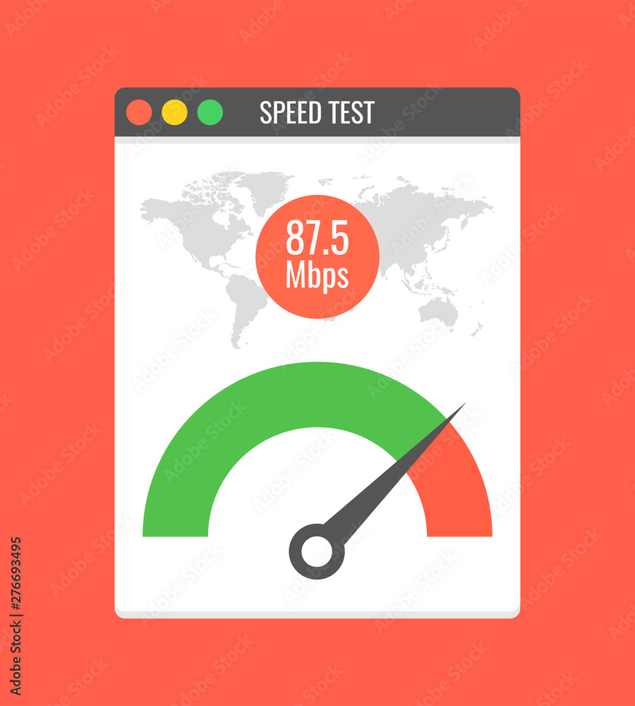 Poster website speed loading time. web browser with speedometer test showing fast good page loading speed t
