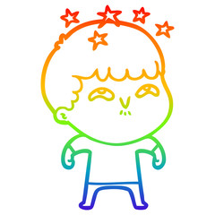 rainbow gradient line drawing cartoon amazed boy