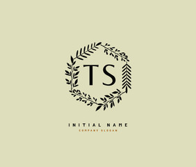 T S TS Beauty vector initial logo, handwriting logo of initial signature, wedding, fashion, jewerly, boutique, floral and botanical with creative template for any company or business.