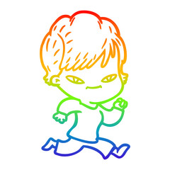 rainbow gradient line drawing cartoon happy woman