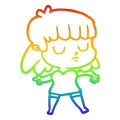 rainbow gradient line drawing cartoon indifferent woman