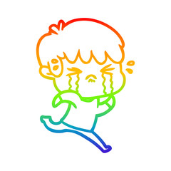 rainbow gradient line drawing cartoon boy crying
