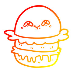 warm gradient line drawing cartoon fast food burger