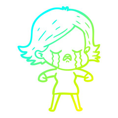 cold gradient line drawing cartoon girl crying