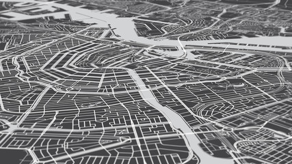 Obraz premium Aerial view city map Amsterdam, monochrome detailed plan streets and canals, urban grid in perspective