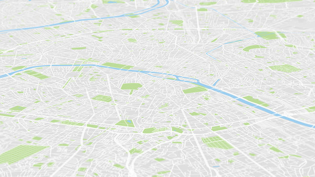 Aerial View City Map Paris, Color Detailed Plan, Urban Grid In Perspective