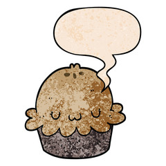 cute cartoon pie and speech bubble in retro texture style