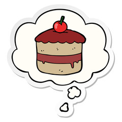 cartoon cake and thought bubble as a printed sticker