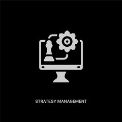 white strategy management vector icon on black background. modern flat strategy management from startup stategy and concept vector sign symbol can be use for web, mobile and logo.