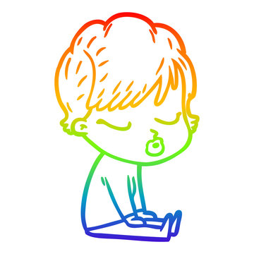 recommend clip art: rainbow gradient line drawing cartoon woman with eyes shut