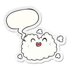 cartoon happy smoke cloud and speech bubble sticker