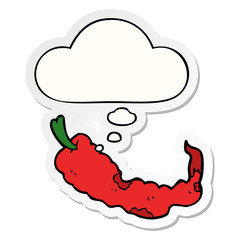 cartoon chili pepper and thought bubble as a printed sticker