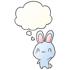 cartoon rabbit waving and thought bubble in smooth gradient style