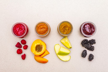 Healthy organic homemade assortment of fruit puree