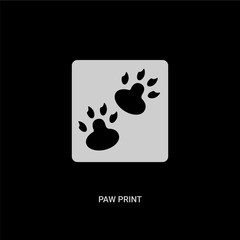 white paw print vector icon on black background. modern flat paw print from stone age concept vector sign symbol can be use for web, mobile and logo.