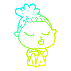 cold gradient line drawing cartoon calm woman