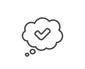 Check mark line icon. Approved comic sign. Speech bubble chat symbol. Quality design element. Linear style approved icon. Editable stroke. Vector