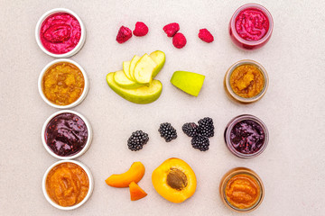Healthy organic homemade assortment of fruit puree