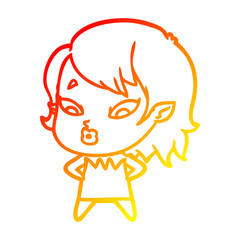 warm gradient line drawing cute cartoon vampire girl