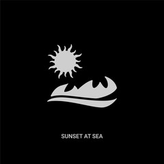 Obraz premium white sunset at sea vector icon on black background. modern flat sunset at sea from summer concept vector sign symbol can be use for web, mobile and logo.