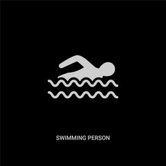 white swimming person vector icon on black background. modern flat swimming person from summer concept vector sign symbol can be use for web, mobile and logo.