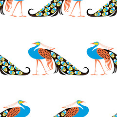 Seamless background of stylized decorative peafowls