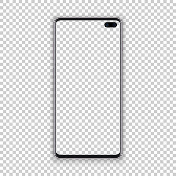 Template of new black phone with camera on empty screen on transparent background