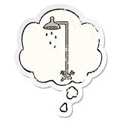cartoon shower and thought bubble as a distressed worn sticker